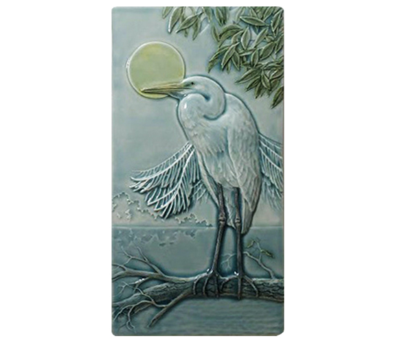 "Egret in Plumage" wall tile - John Beasley